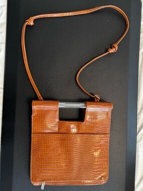 Beis Cognac Croc-Embossed Crossbody Travel Bag NWOT